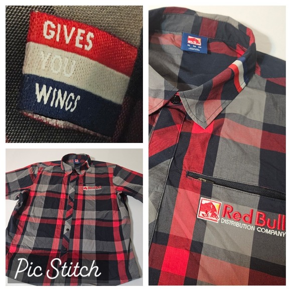 VTG Red Bull Shirt Mens XL Red Distribution Company Plaid Snap RARE WINGS - Picture 1 of 7